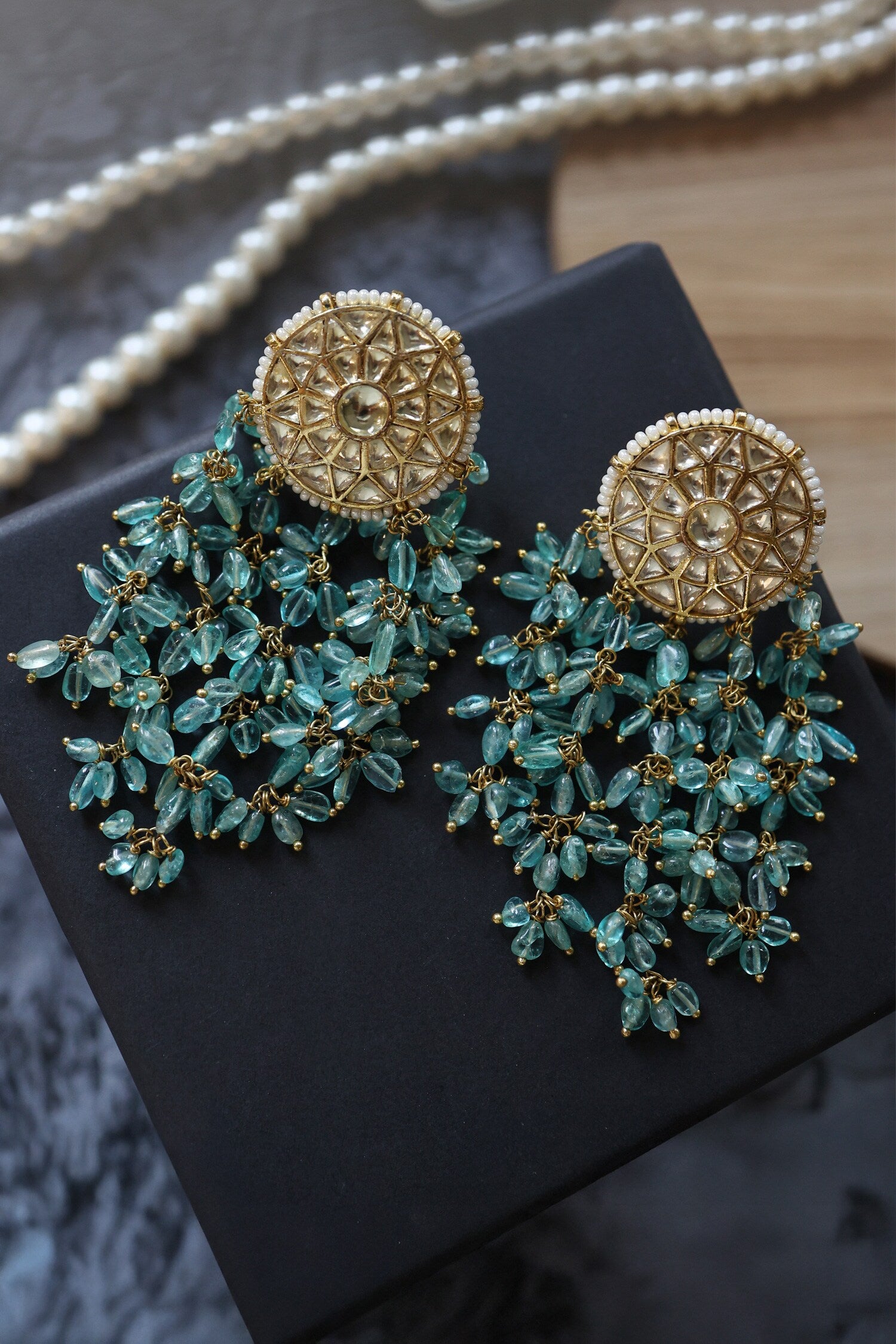 Turquoise Kundan Danglers 
