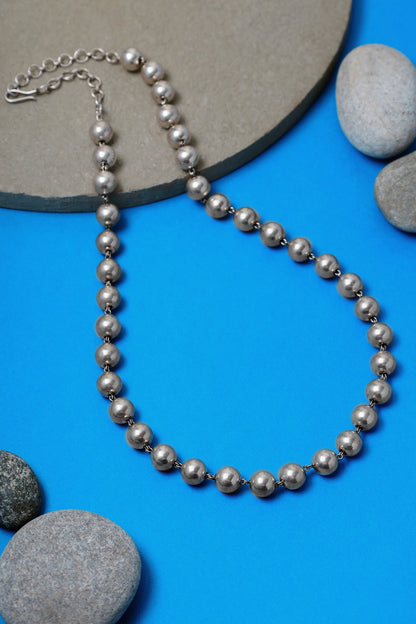Silver Bead Long Necklace 