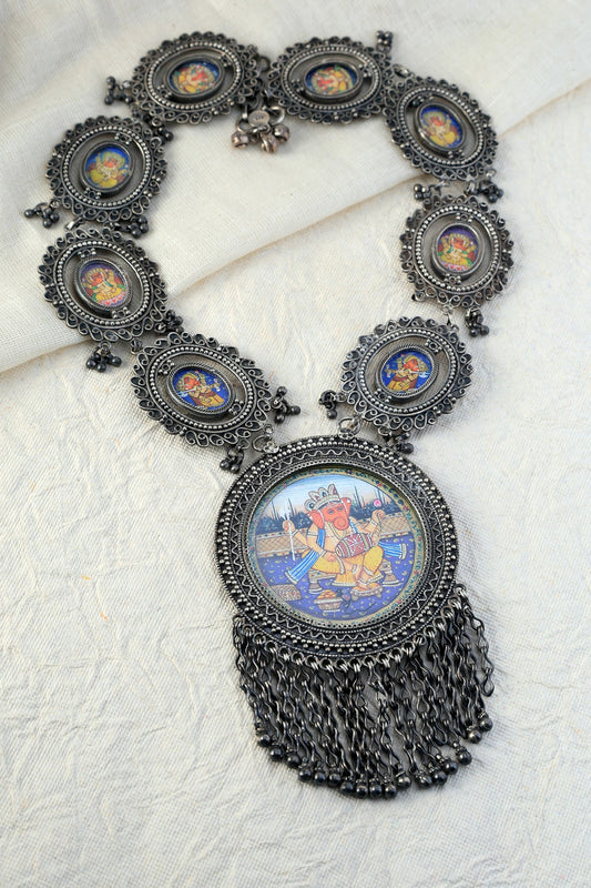 Hand Painted Ganesha Long Necklace 