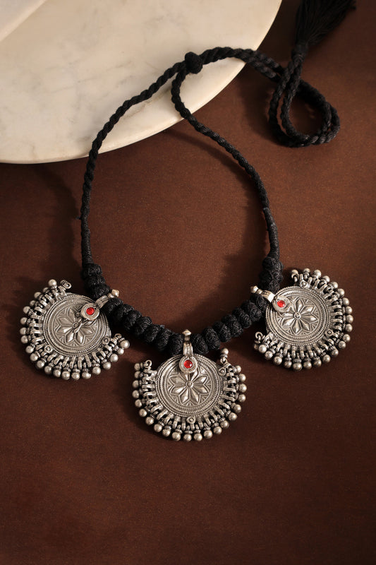 Tribal Silver Pendant Choker 