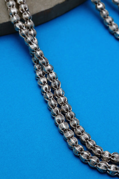 Silver Small Beaded Long Necklace 