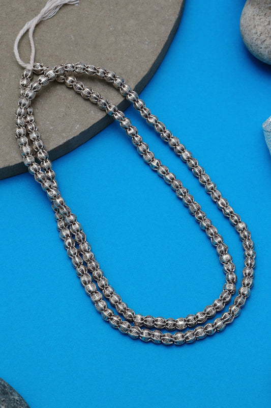 Silver Small Beaded Long Necklace 