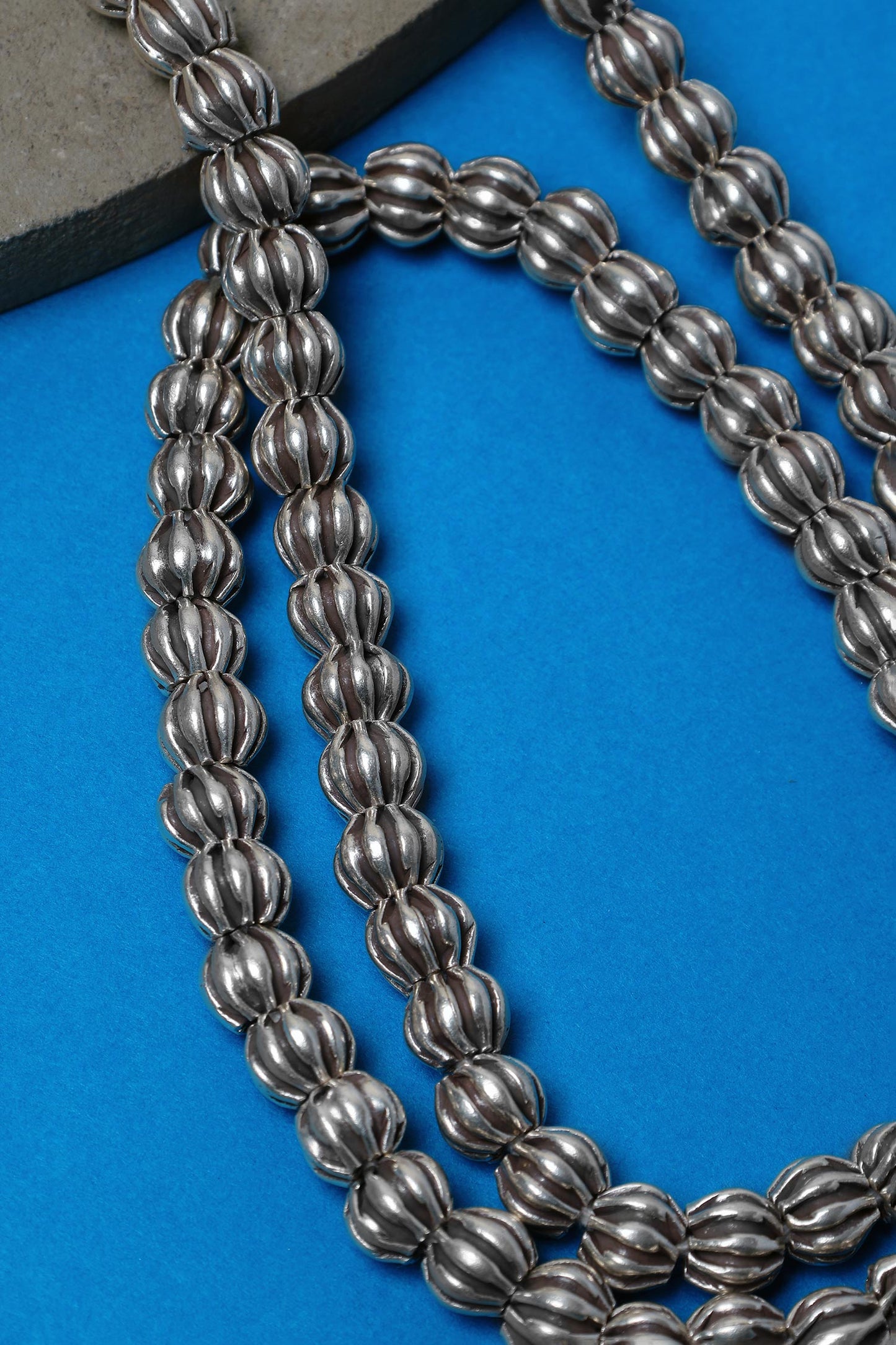 Silver Beaded Long Necklace 