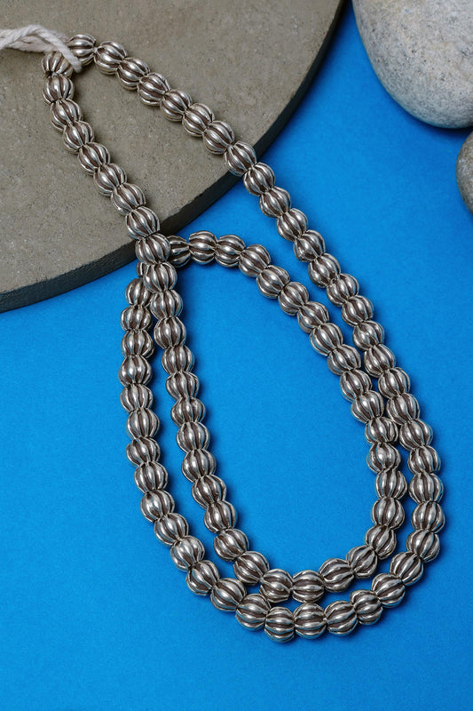 Silver Beaded Long Necklace 
