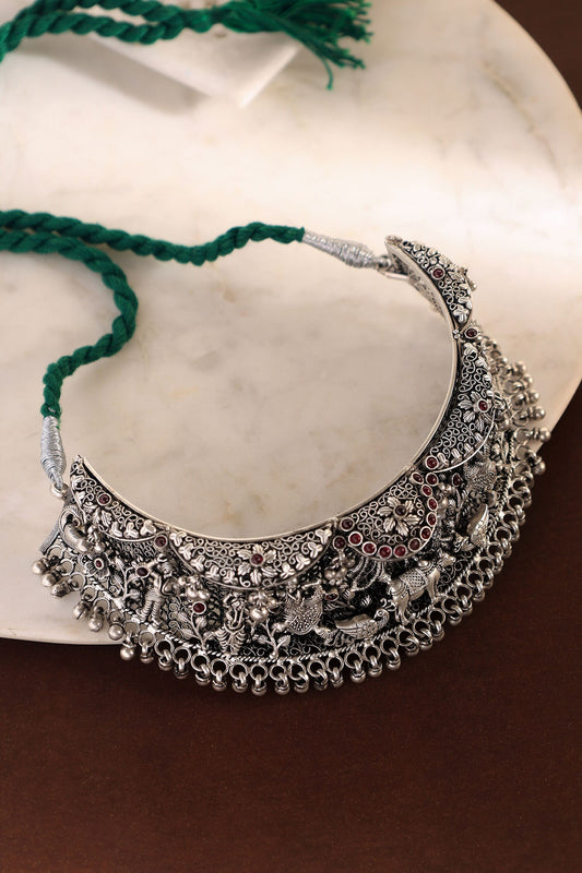 Temple 3D Carving Silver Choker 