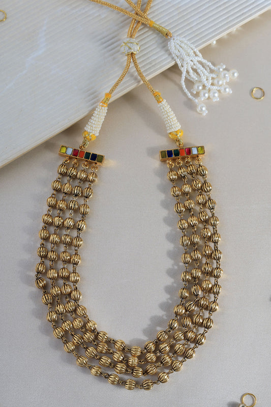Gold Beaded Temple Choker Necklace 