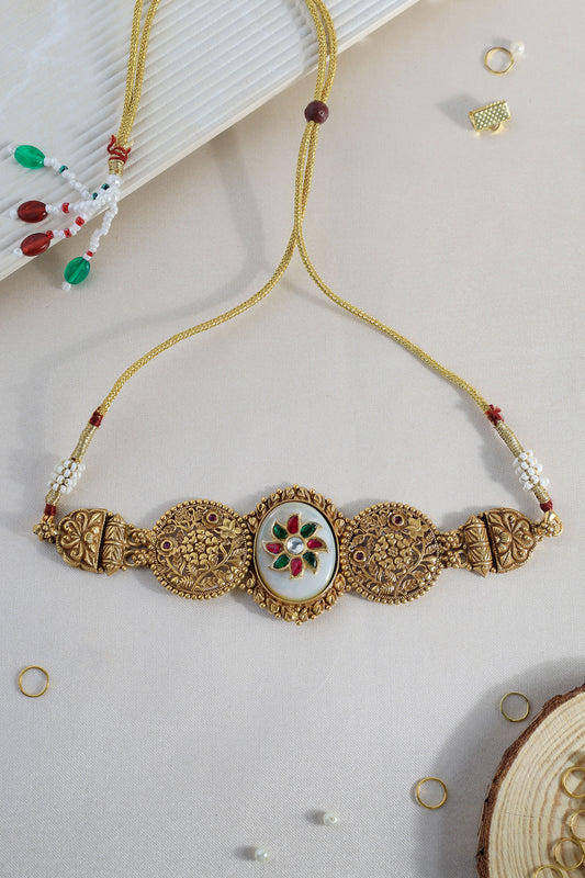 Gold Kundan Temple Choker 