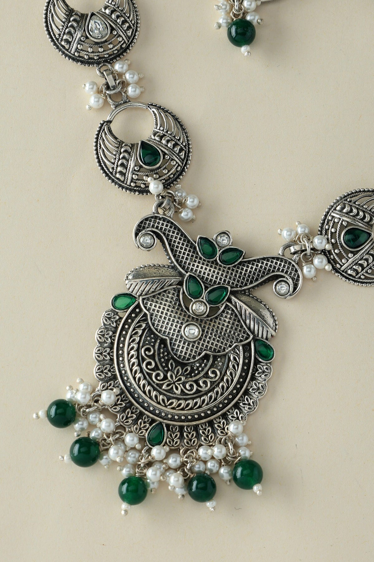 Silver Peacock Long Necklace Set 