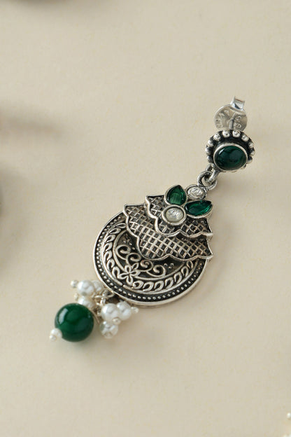 Silver Peacock Long Necklace Set 