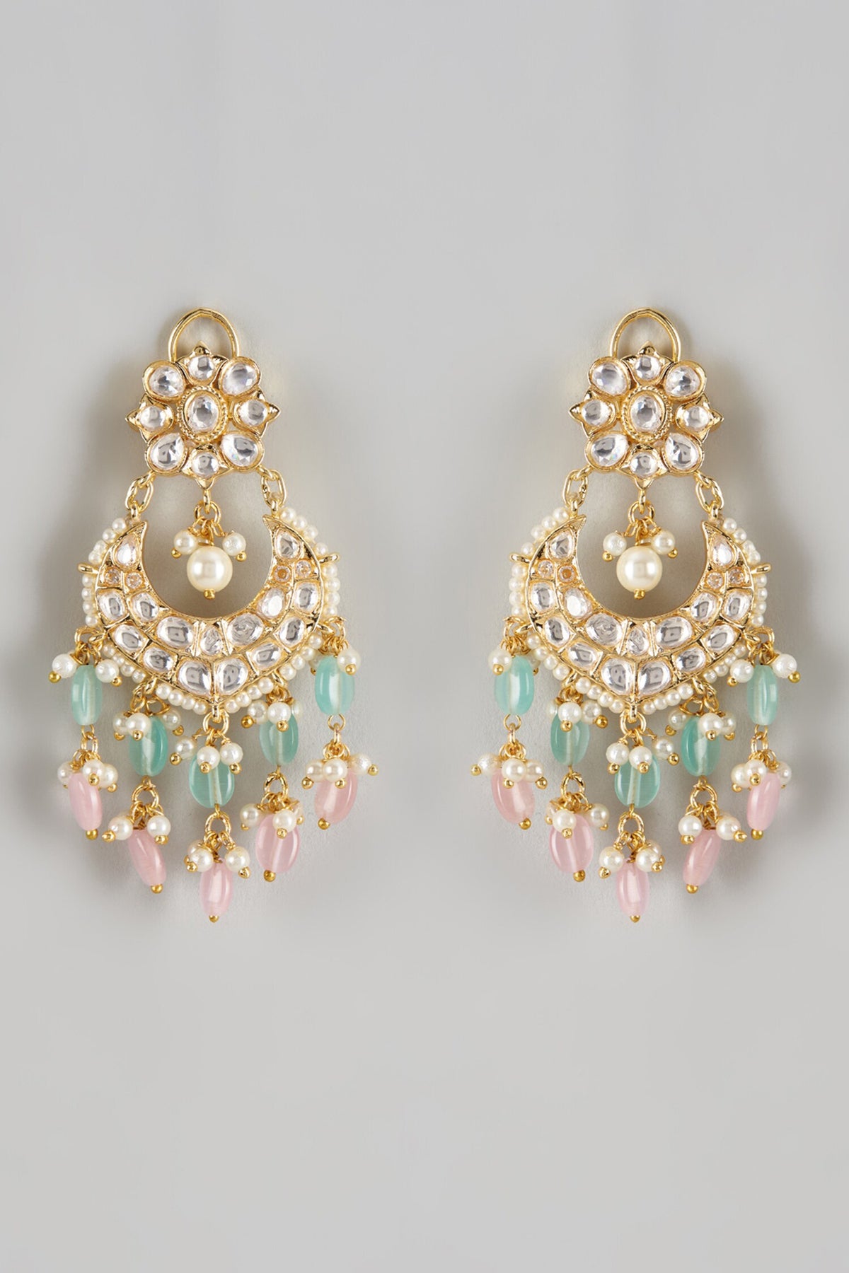 Kundan Chandbalis with Teal & Pink Drops 