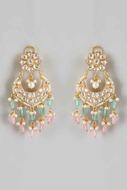 Kundan Chandbalis with Teal & Pink Drops 
