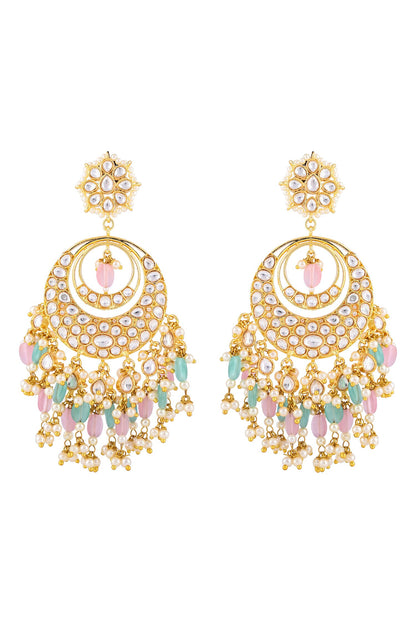 Kundan Chandbalis with Teal & Pink Drops 