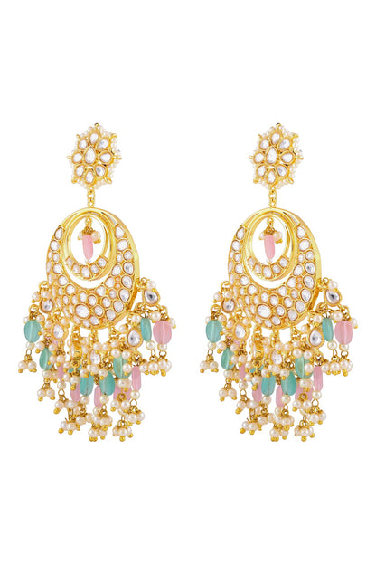 Kundan Chandbalis with Teal & Pink Drops 