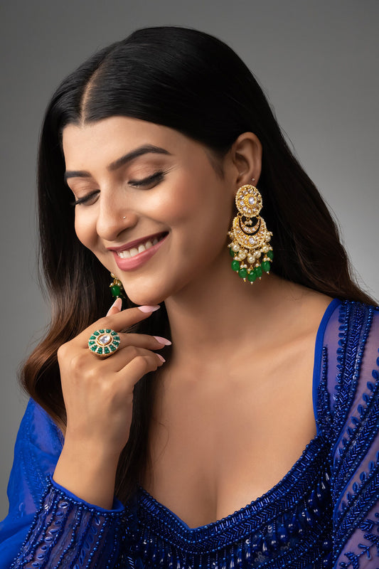 Kundan Chandbalis with Emerald Drops 