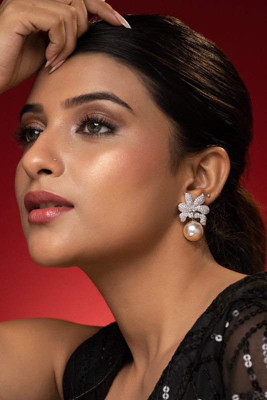Diamond Pearl Drop Earrings 
