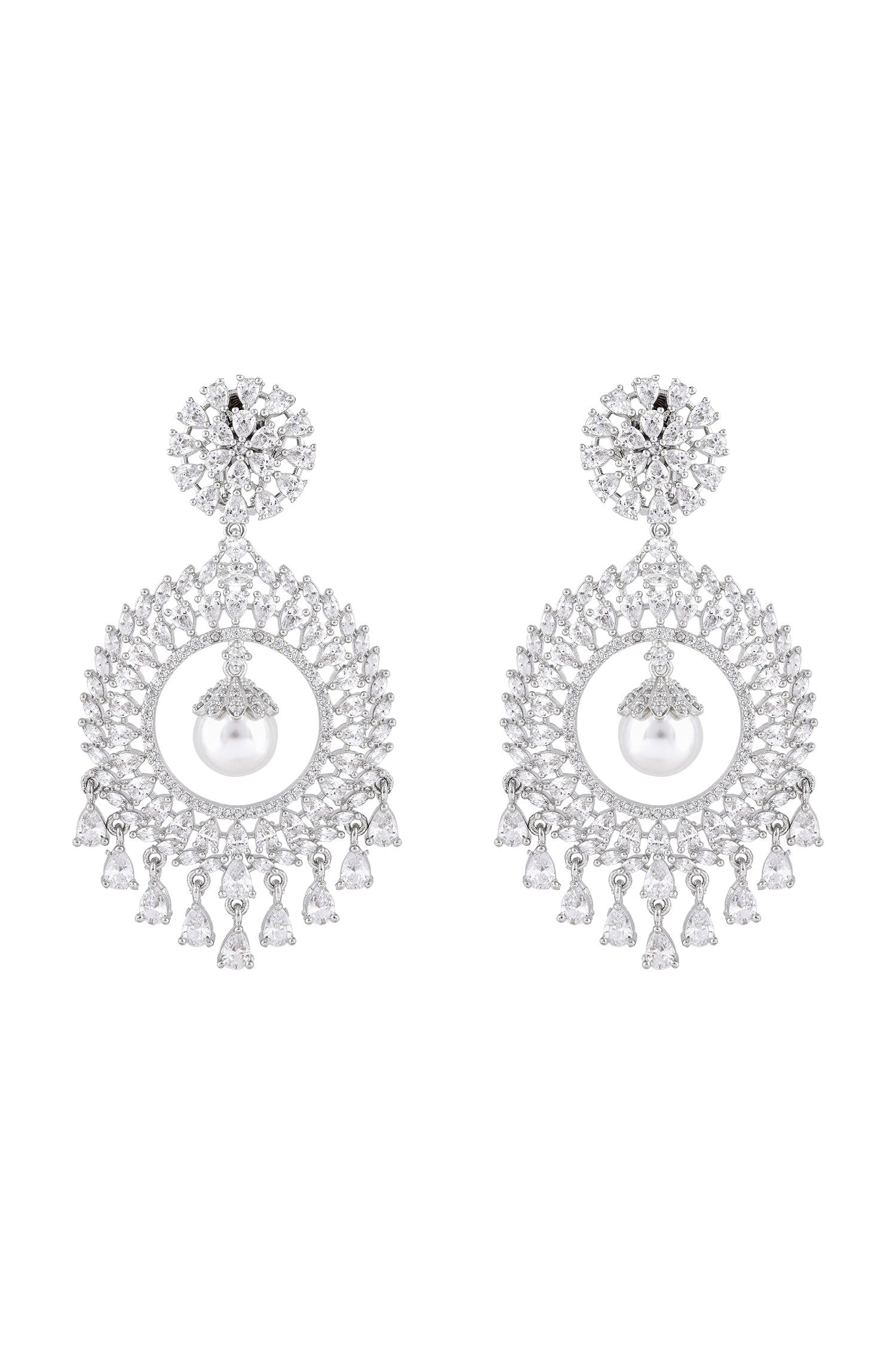 Diamond Chandbalis with Pearl Drop 
