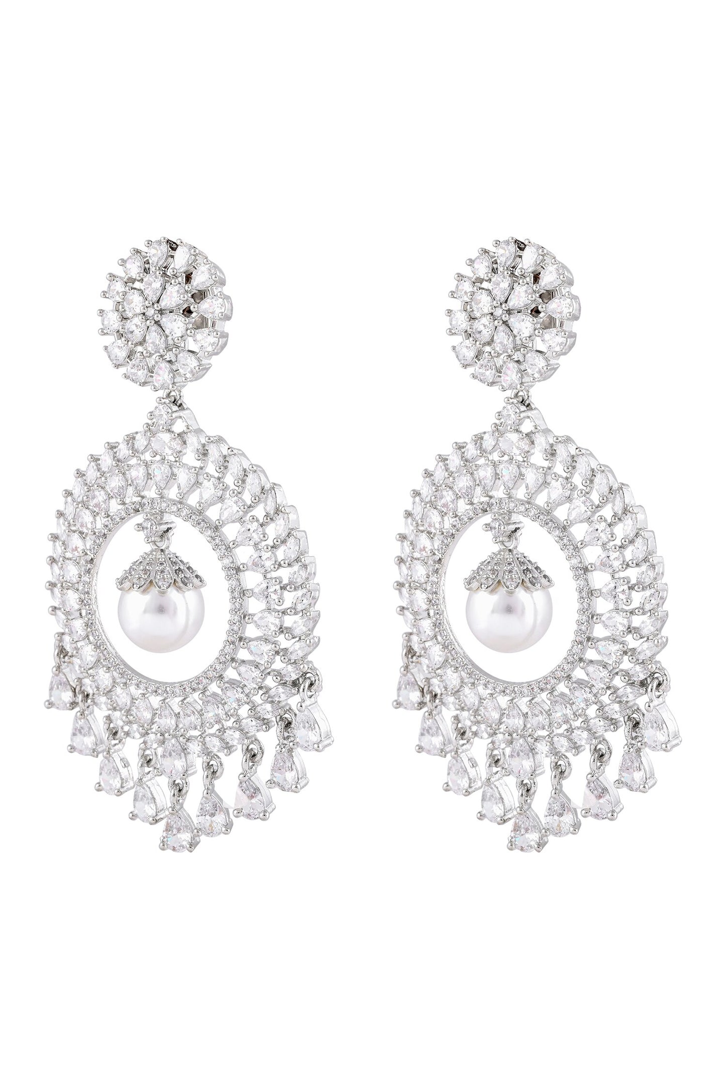 Diamond Chandbalis with Pearl Drop 