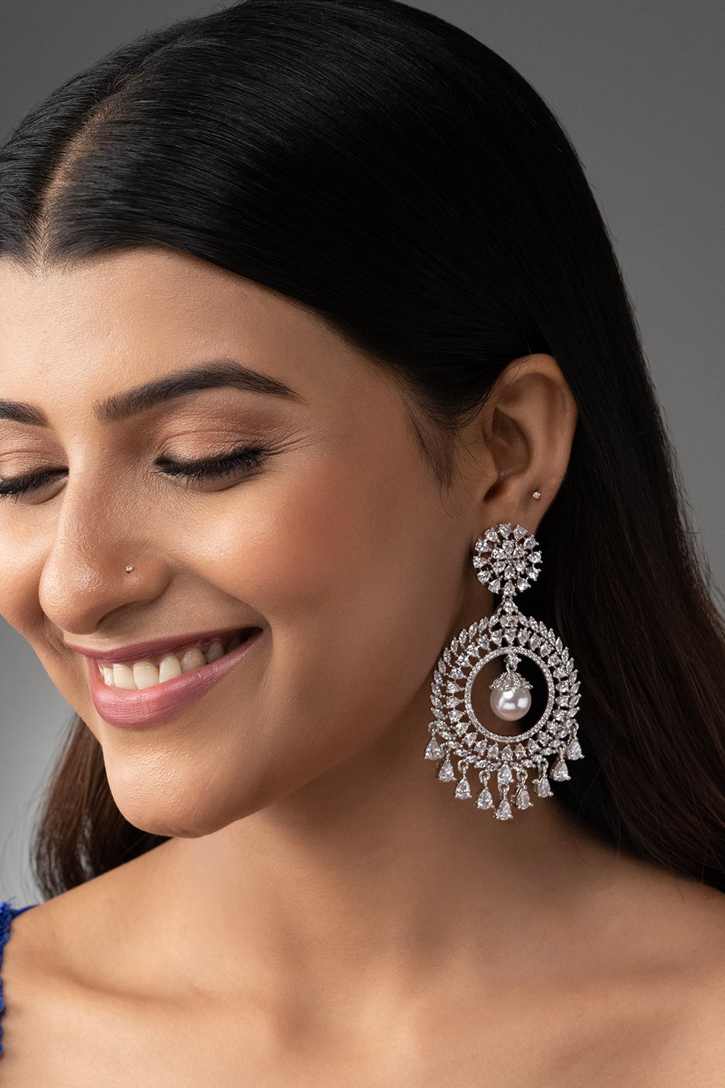 Diamond Chandbalis with Pearl Drop 
