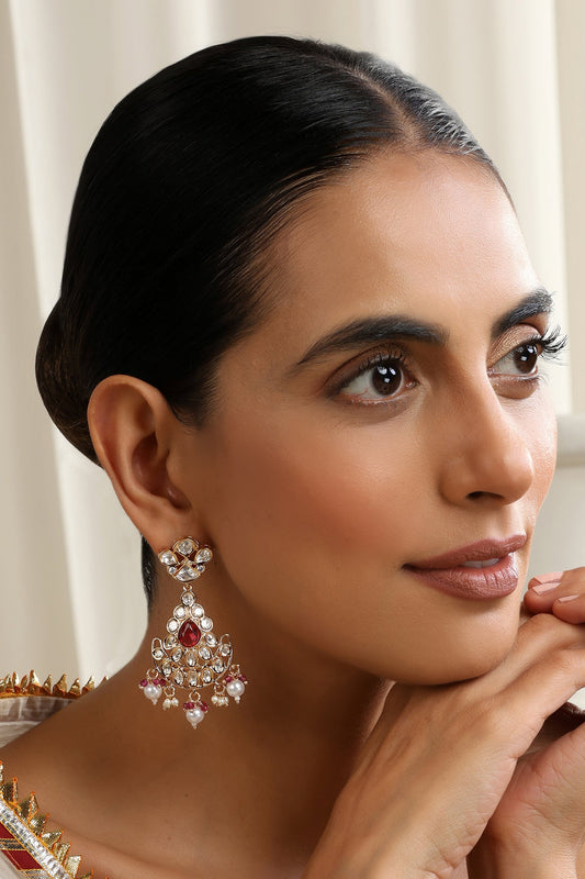 Red Polki Danglers & Drops Earrings 