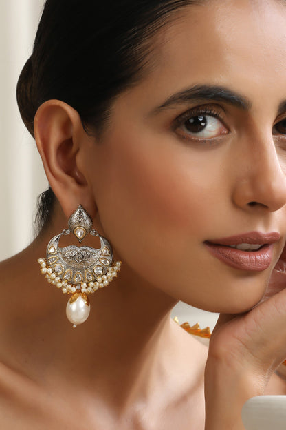 Silver Polki Chandbali Earrings 