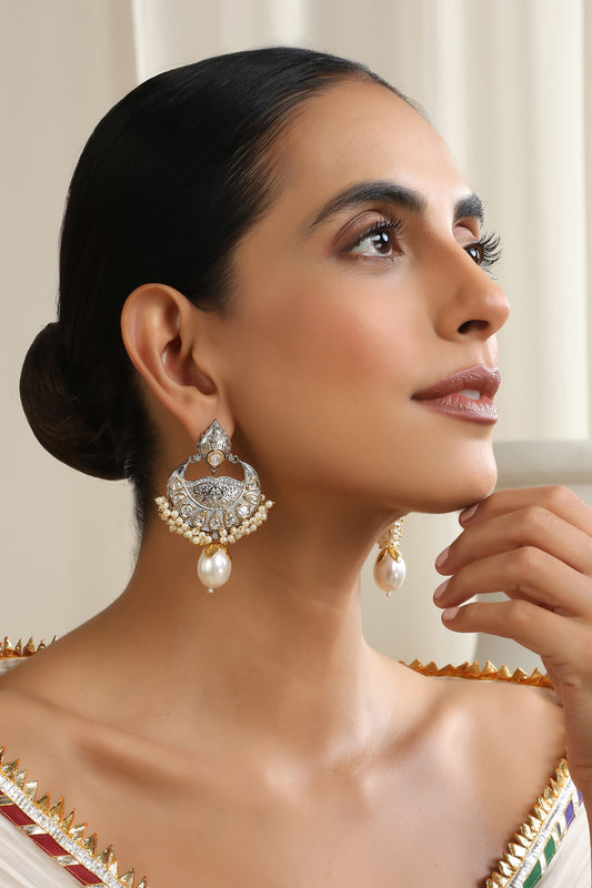 Silver Polki Chandbali Earrings 