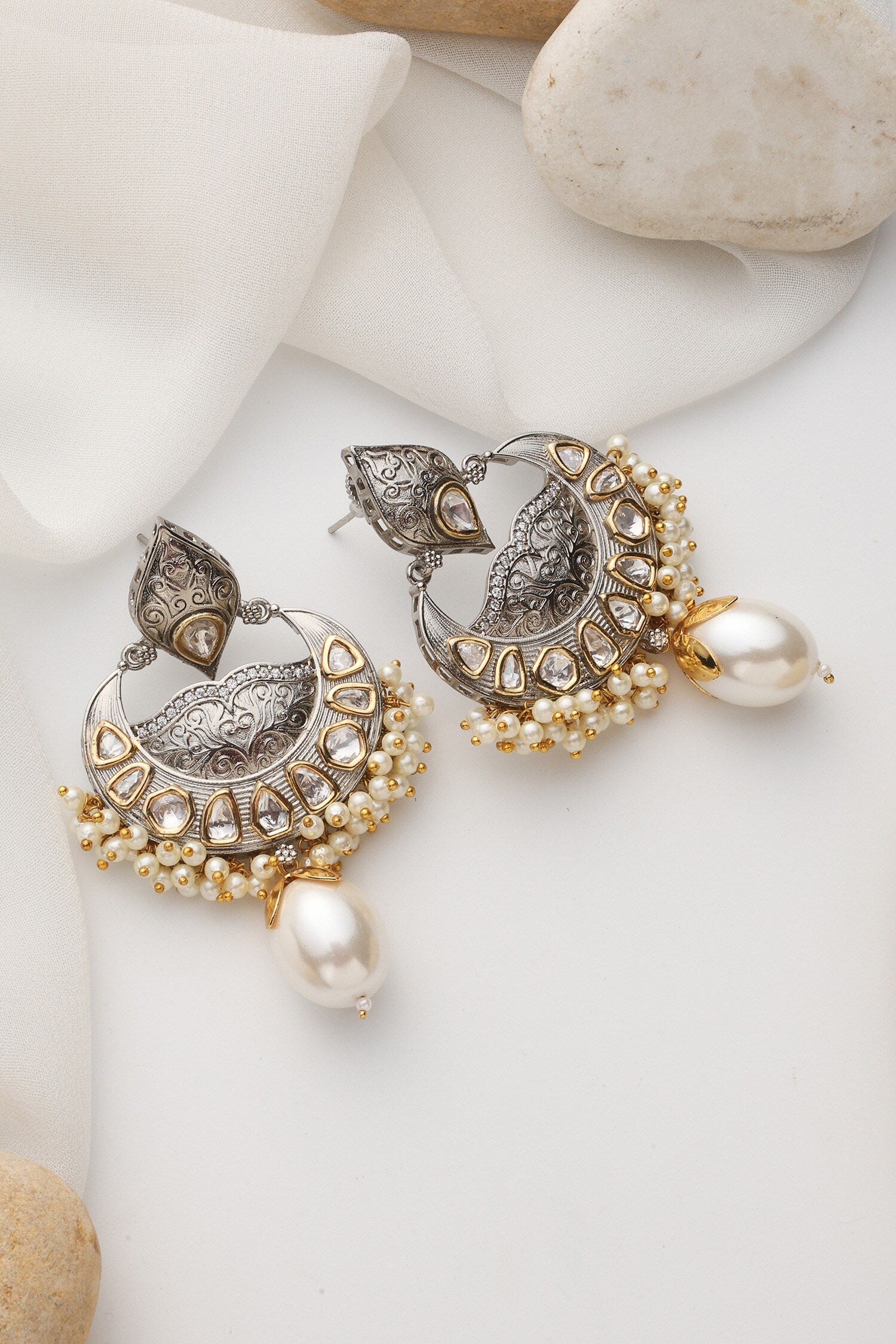 Silver Polki Chandbali Earrings 