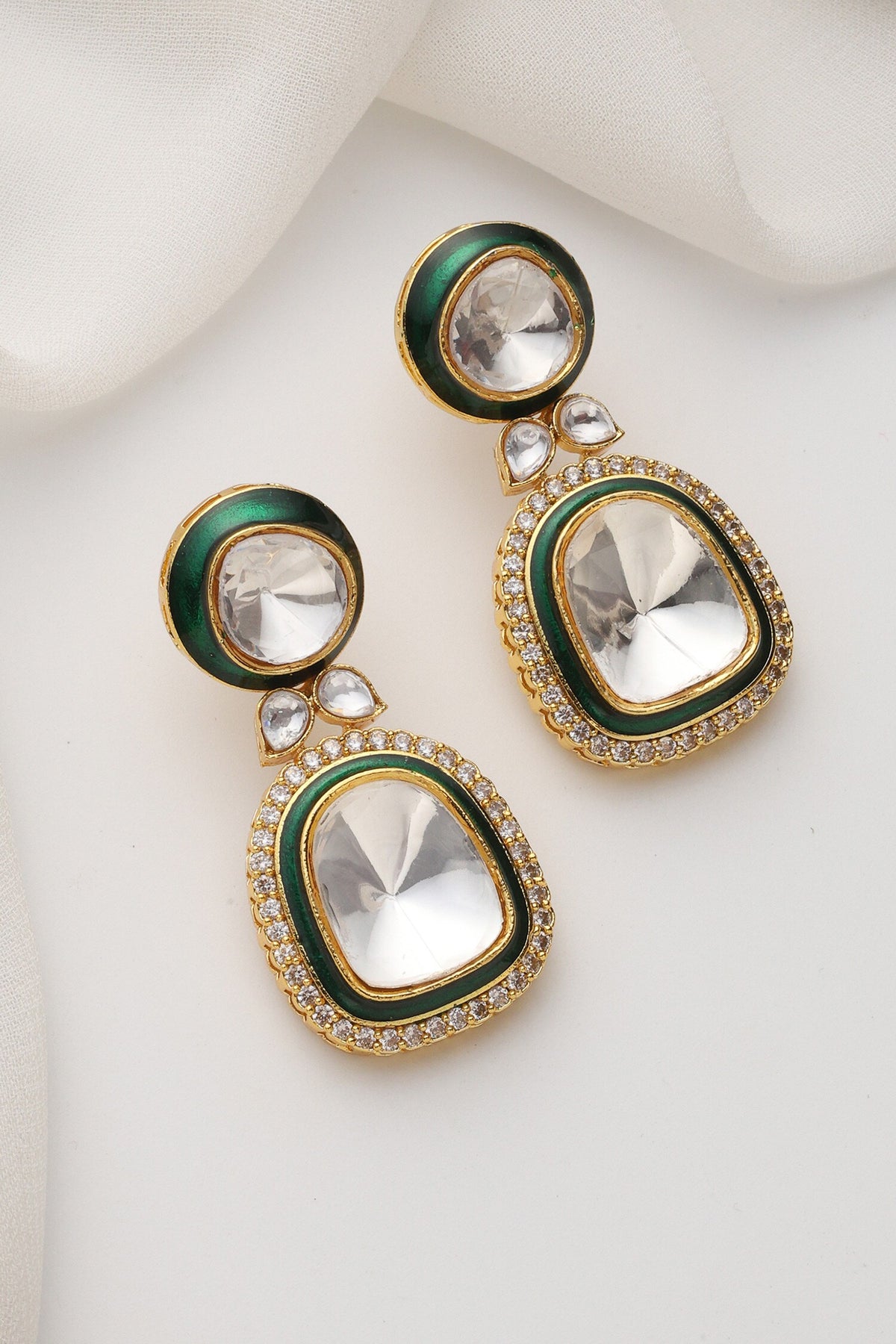 Green Polki Dangler Earrings 