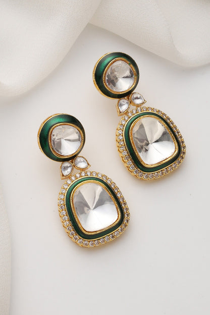 Green Polki Dangler Earrings 
