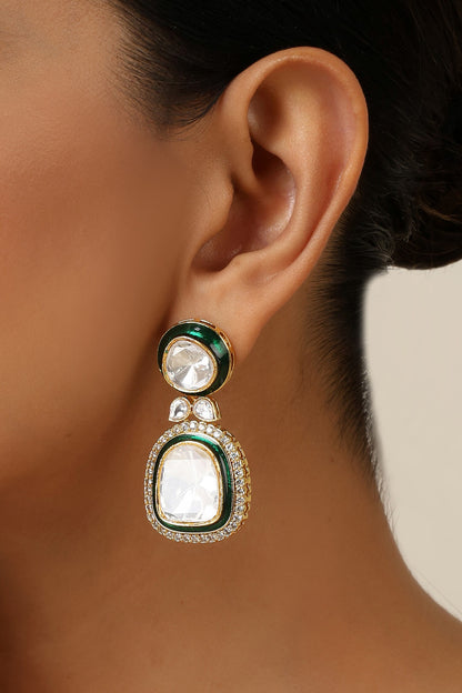 Green Polki Dangler Earrings 