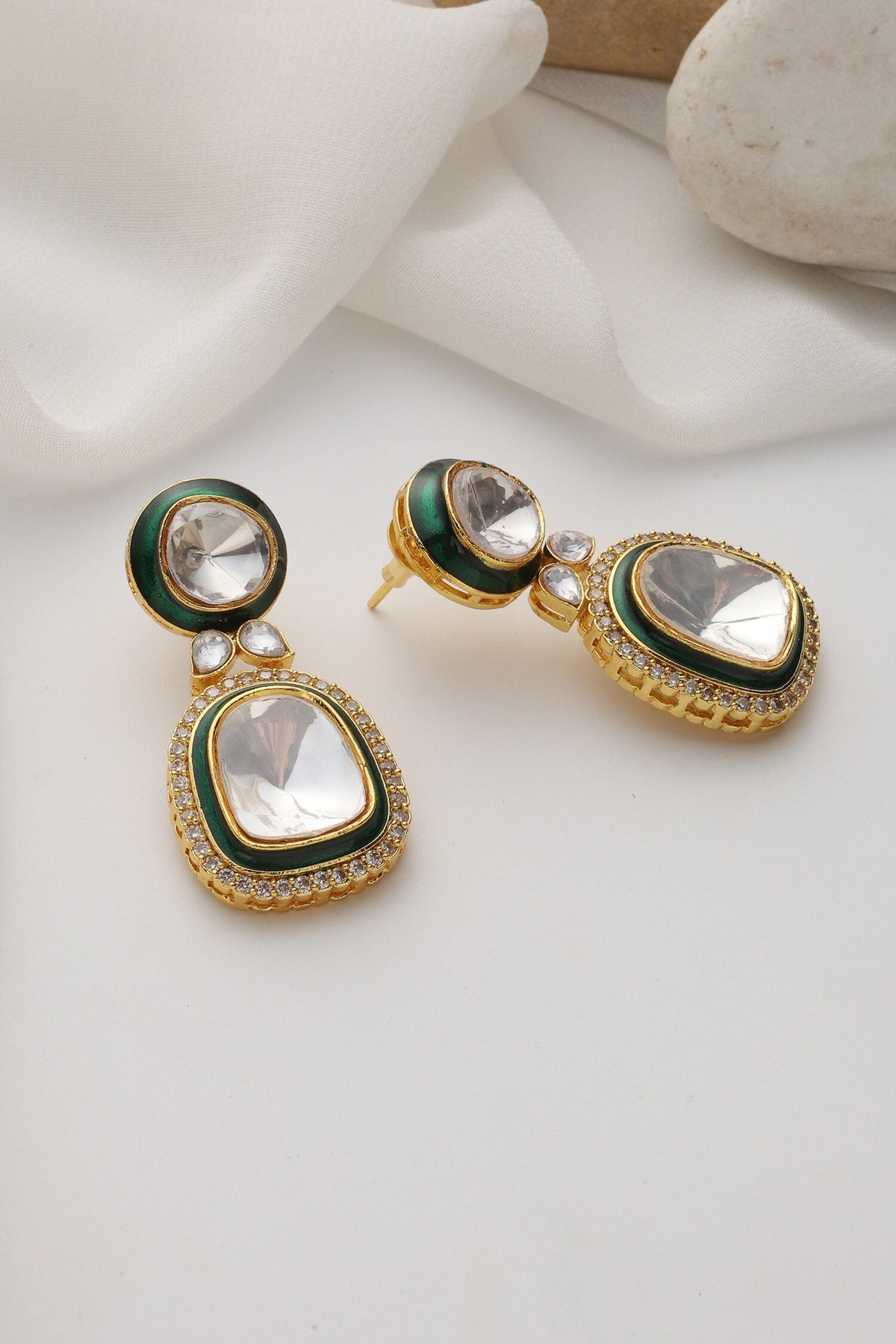 Green Polki Dangler Earrings 