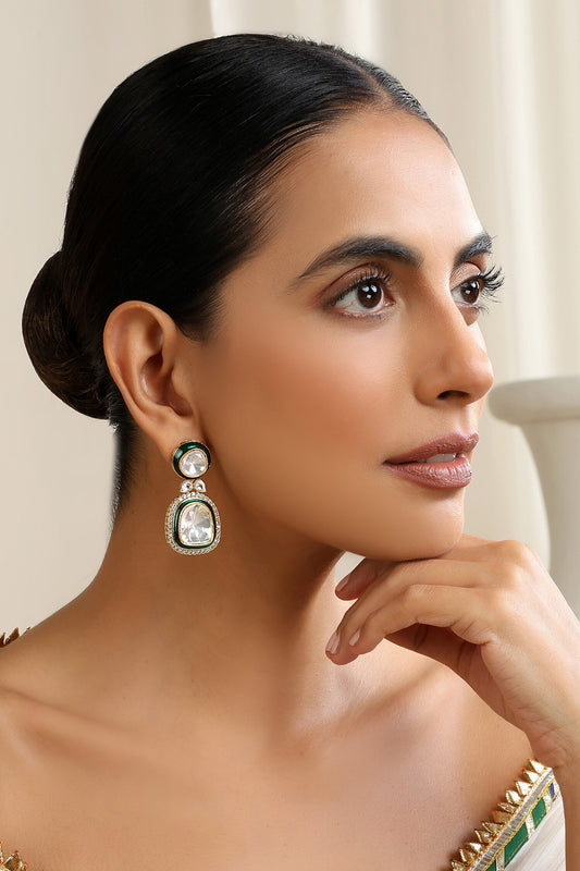 Green Polki Dangler Earrings 