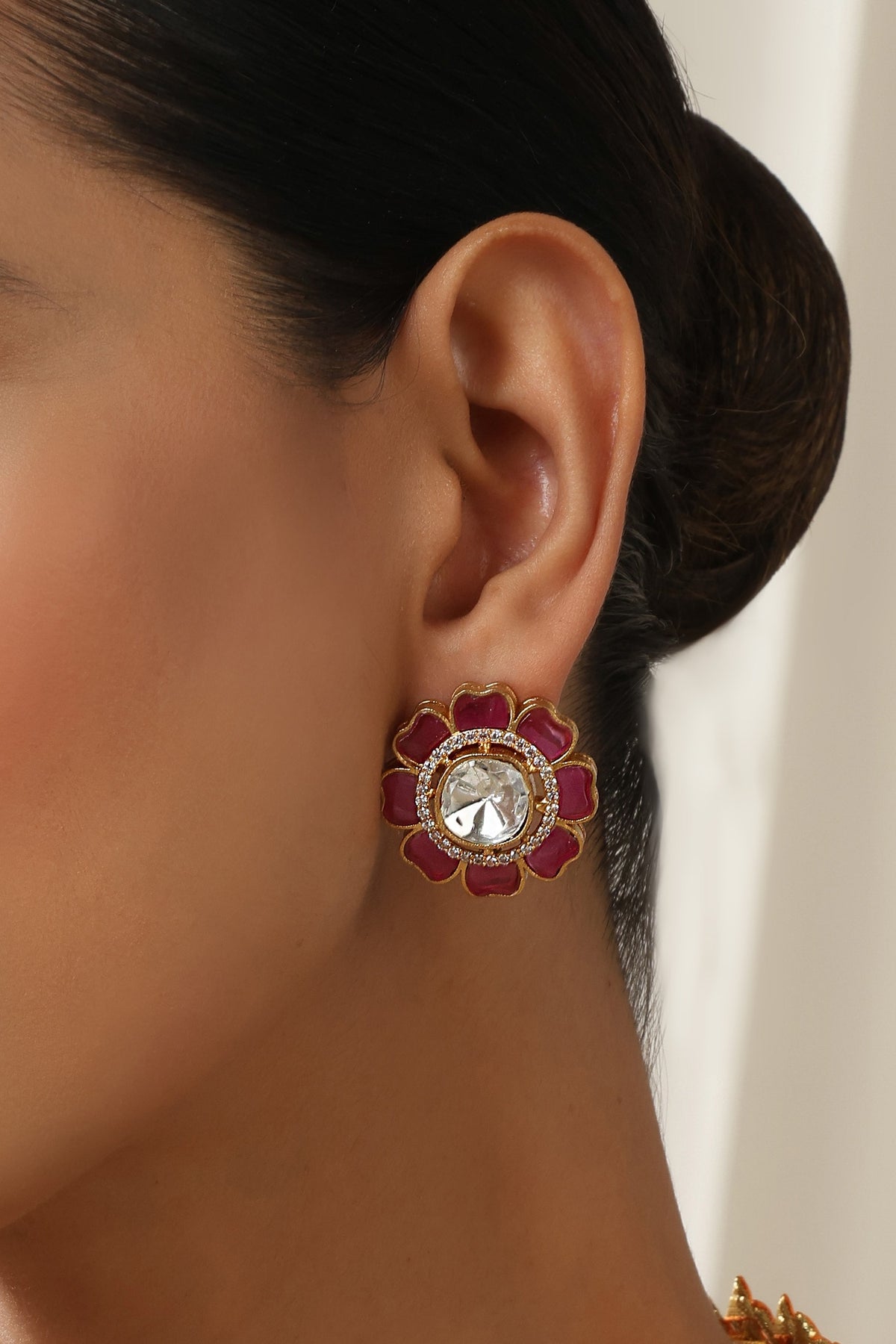 Red Polki Stud Earrings 