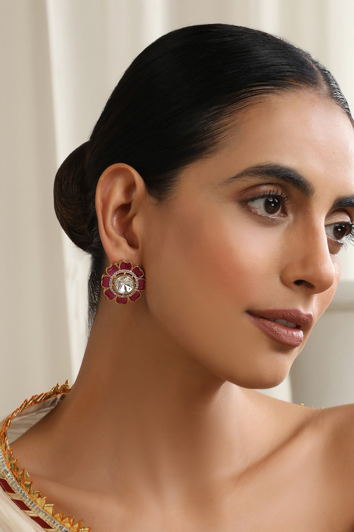 Red Polki Stud Earrings 