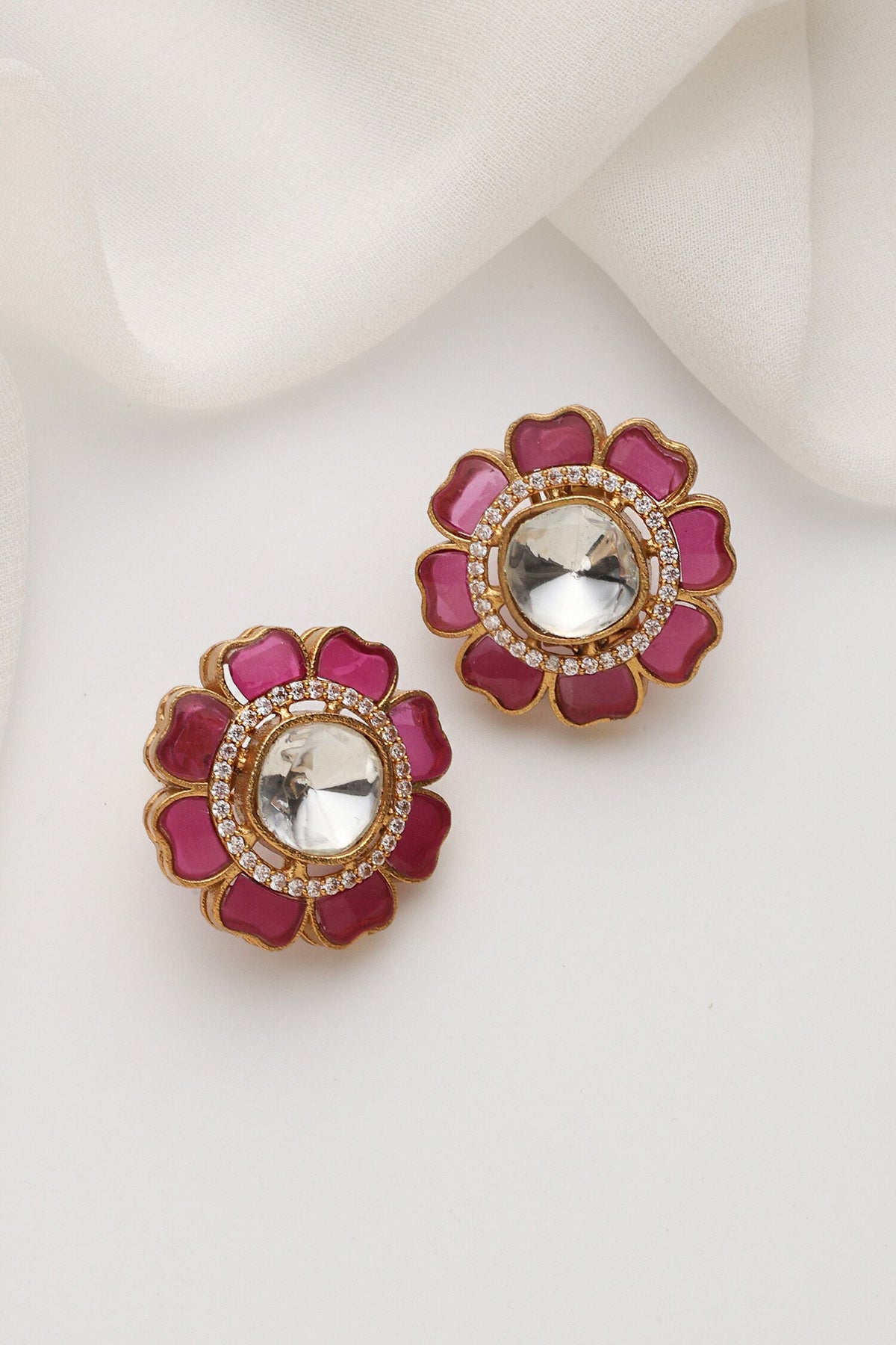 Red Polki Stud Earrings 