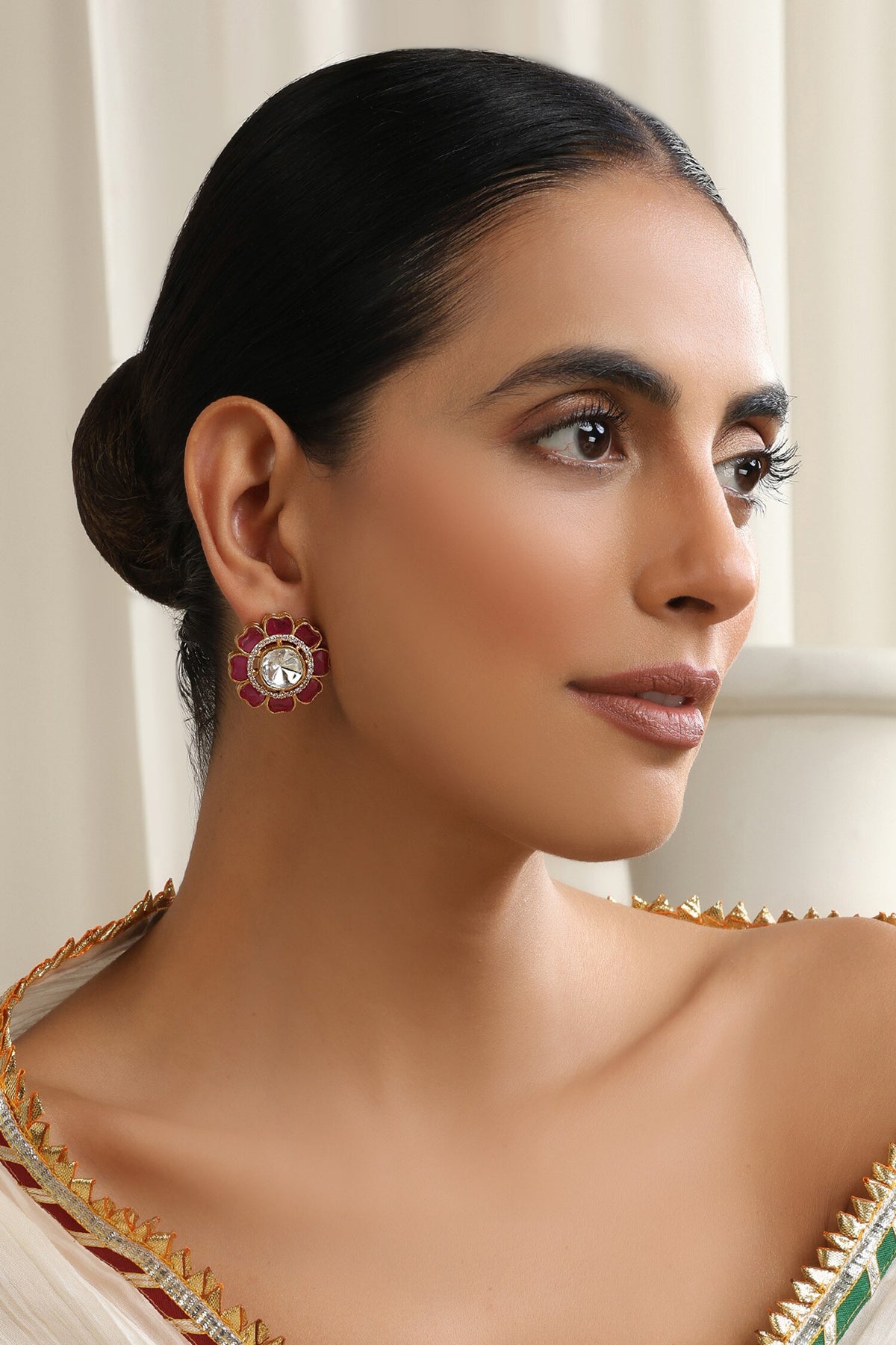 Red Polki Stud Earrings 