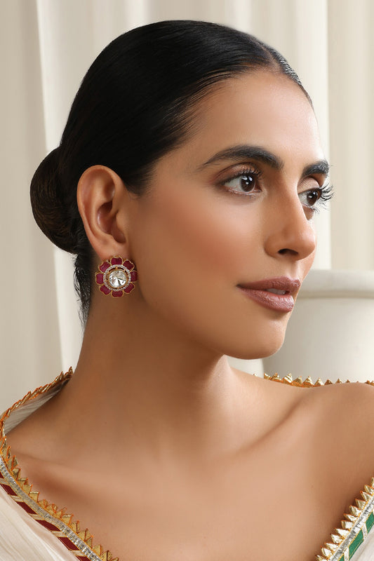 Red Polki Stud Earrings 
