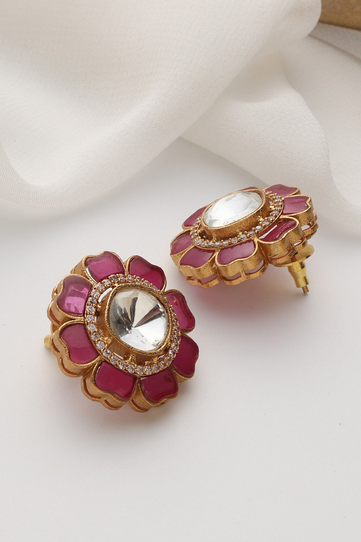Red Polki Stud Earrings 