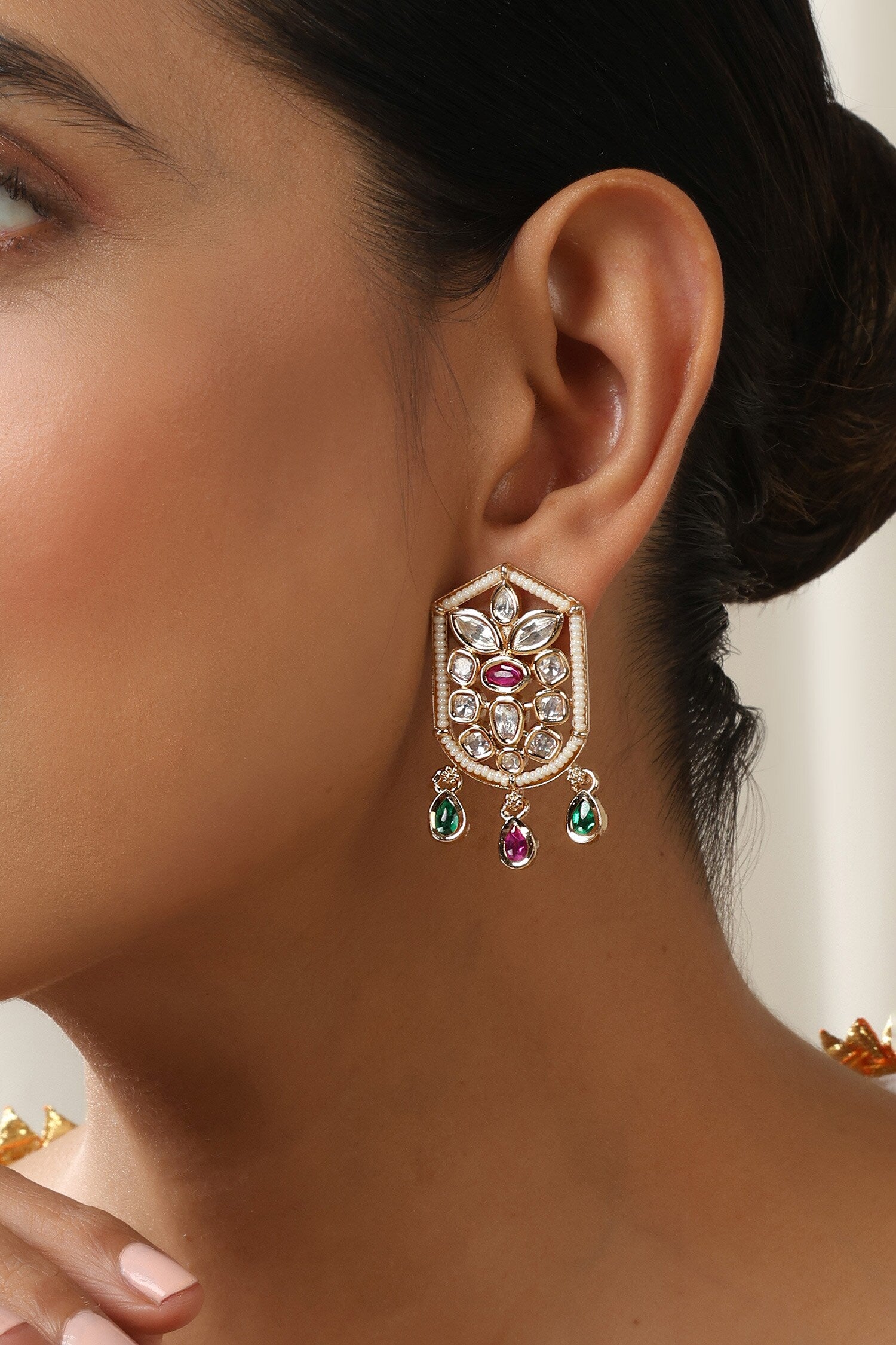 Multicolour Polki Stud Earrings 