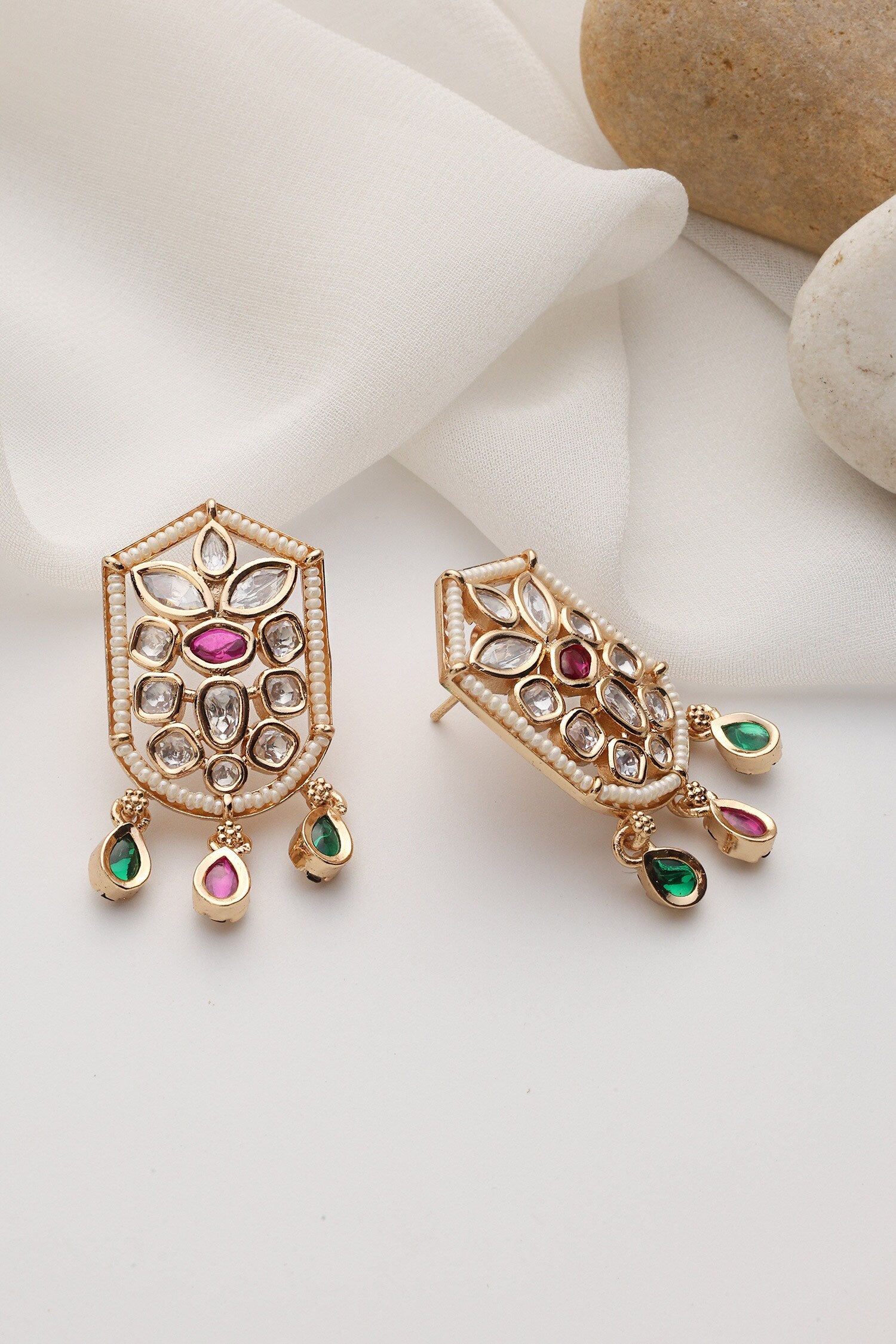 Multicolour Polki Stud Earrings 