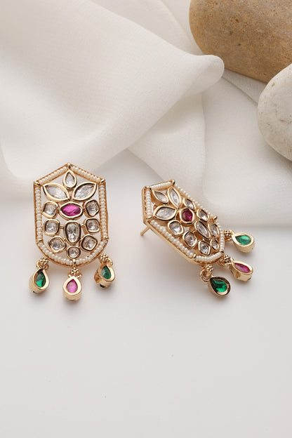 Multicolour Polki Stud Earrings 