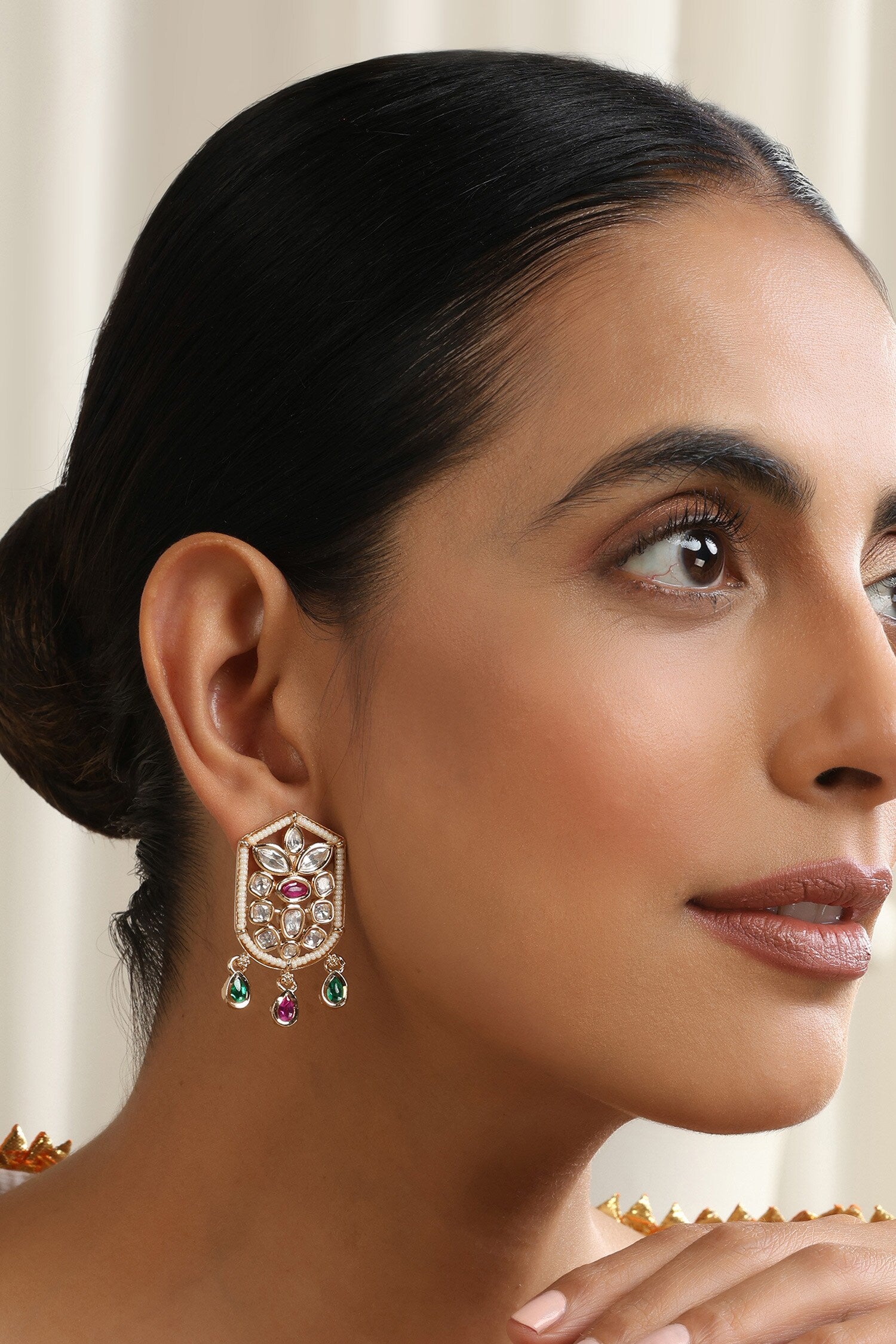 Multicolour Polki Stud Earrings 