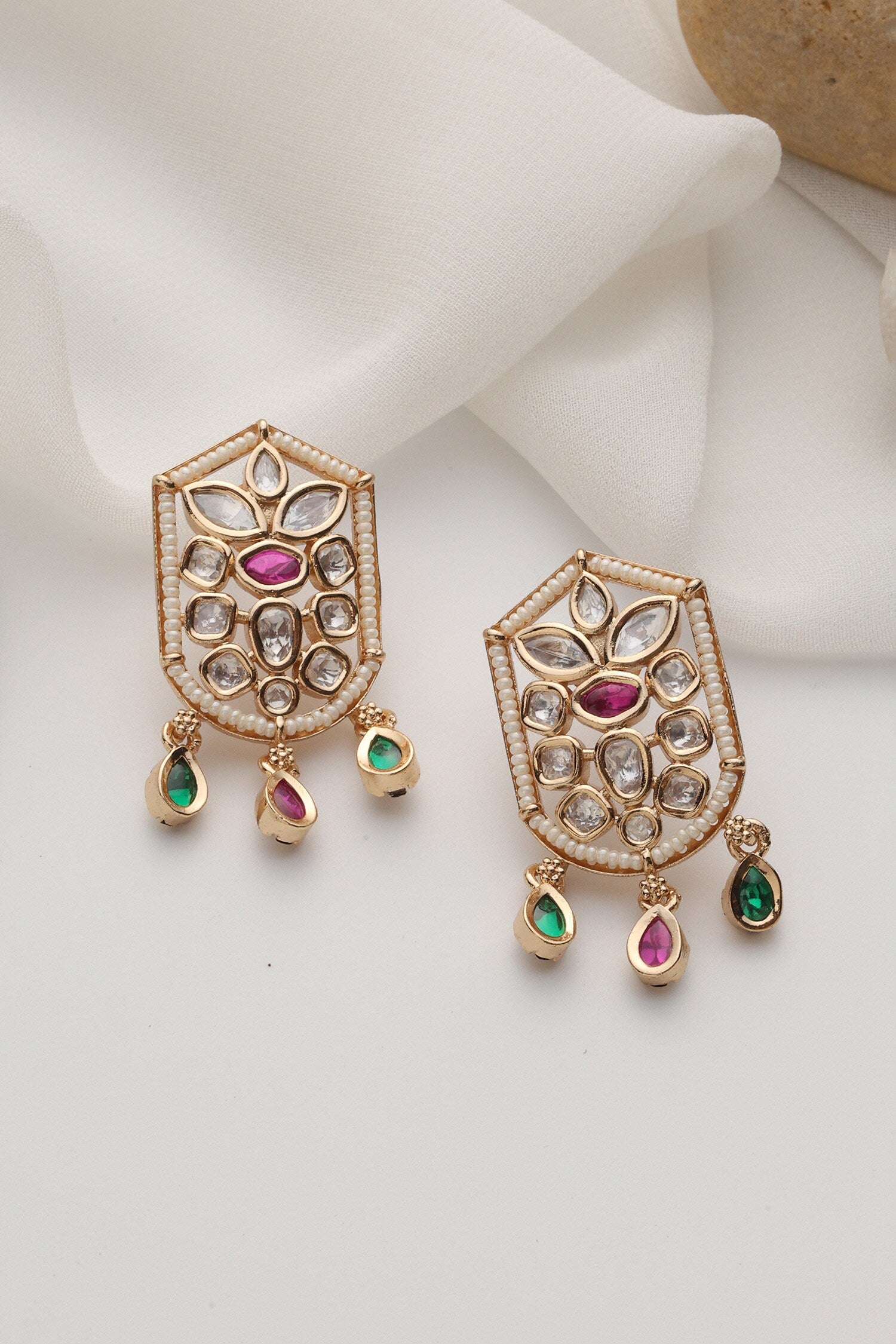 Multicolour Polki Stud Earrings 
