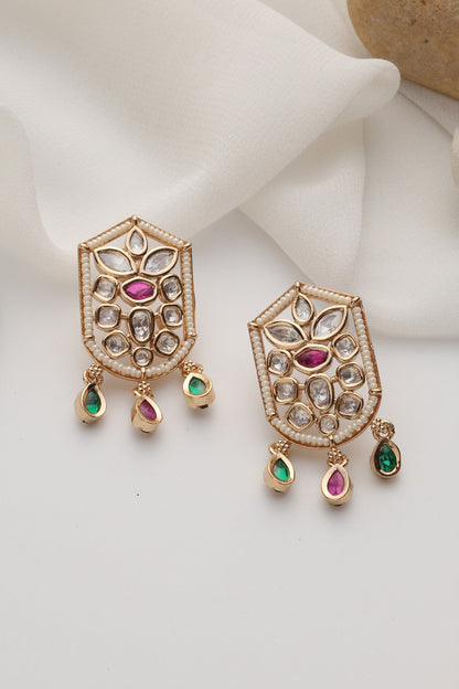 Multicolour Polki Stud Earrings 