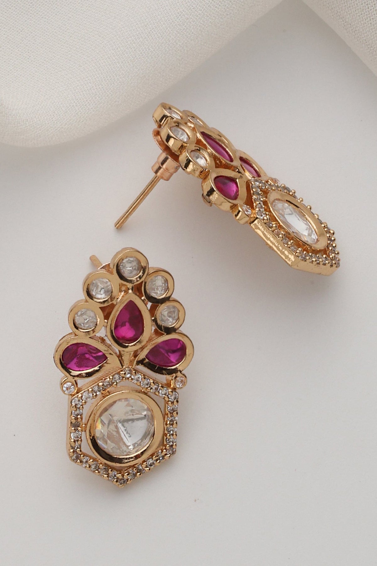 Red Polki Stud Earrings 
