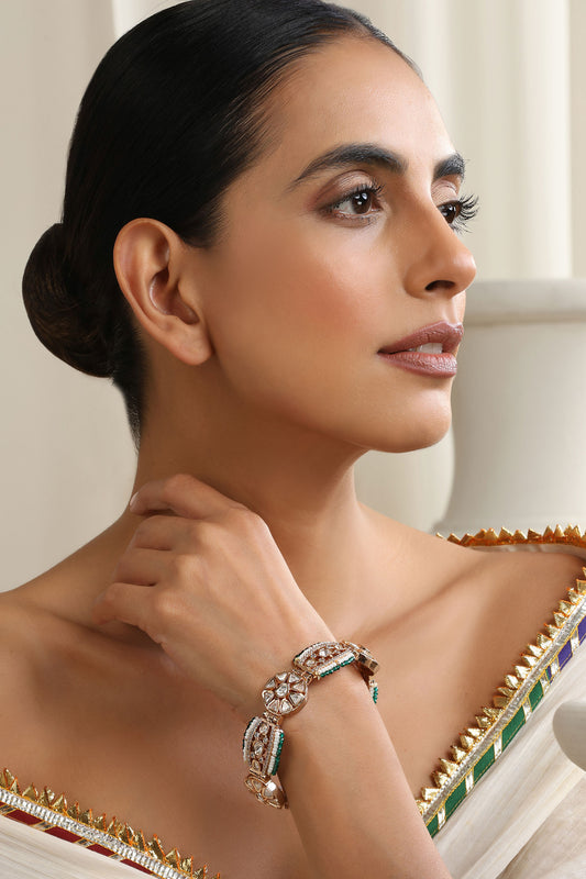 Green Polki Bracelet with Rose Gold Plating 
