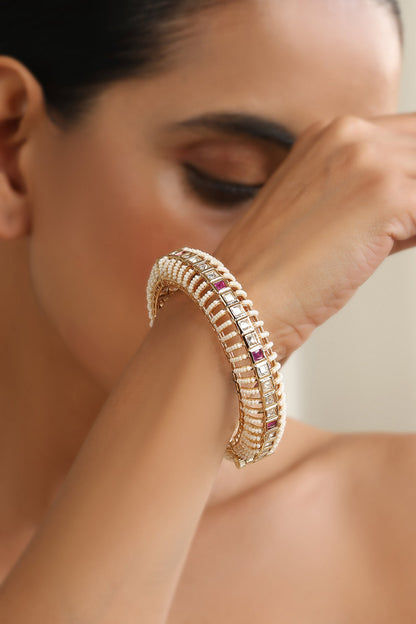 Red Rose Gold Polki Kada 