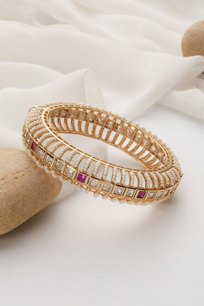 Red Rose Gold Polki Kada 