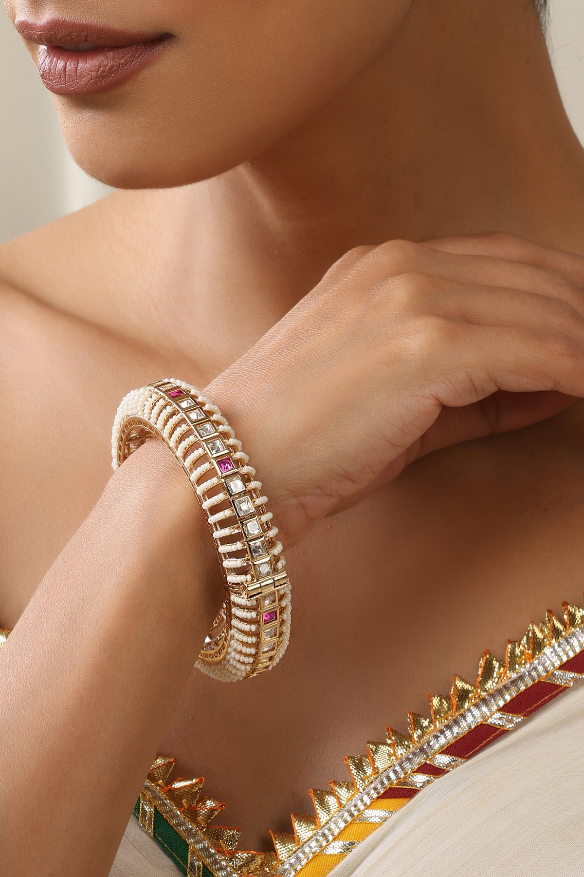 Red Rose Gold Polki Kada 