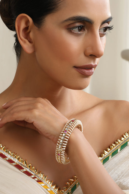 Red Rose Gold Polki Kada 