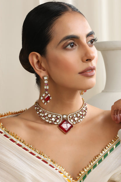Rose Gold Polki Choker Set 